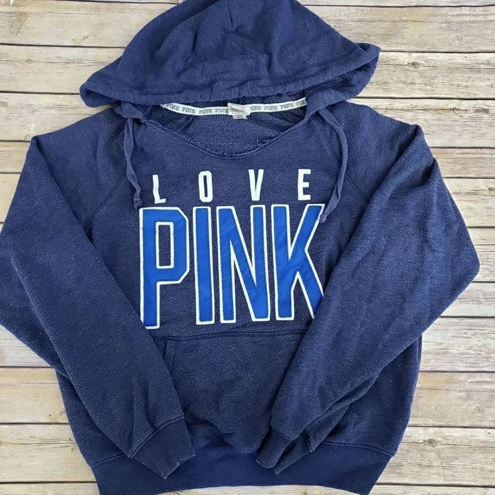 PINK Victoria's Secret blue sweatshirt hoodie size small